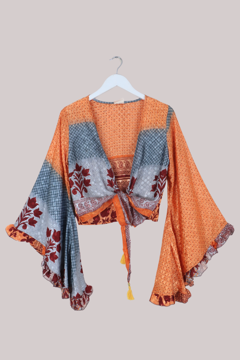 Venus Recycled Sari Wrap Top in Topaz & Silver - Size XS