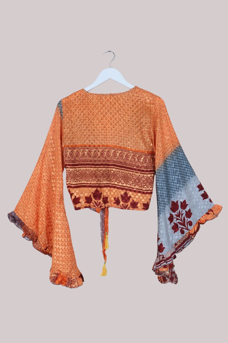 Venus Recycled Sari Wrap Top in Topaz & Silver - Size XS