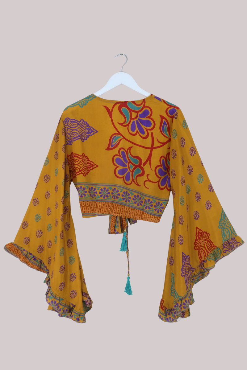 Venus Recycled Sari Wrap Top in Turmeric Yellow - Size S