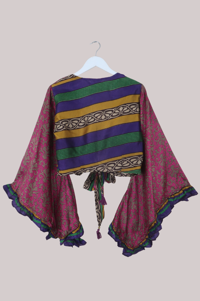 Venus Recycled Sari Wrap Top in Vivid Stripes - Size XS