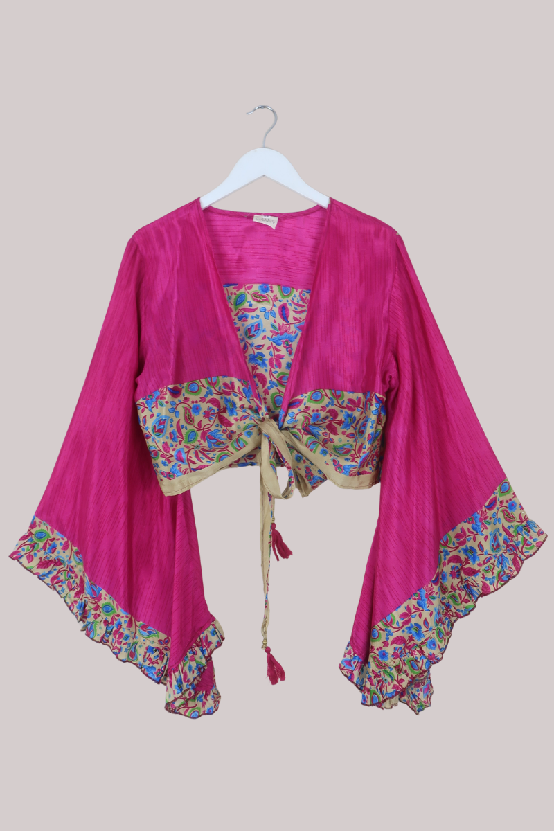 Venus Recycled Sari Wrap Top in Wildflower Pink - Size L