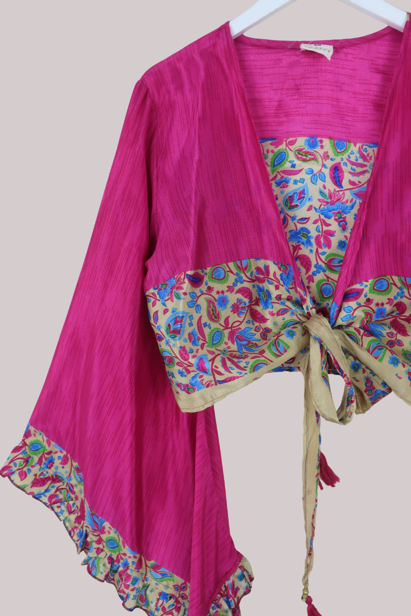 Venus Recycled Sari Wrap Top in Wildflower Pink - Size L