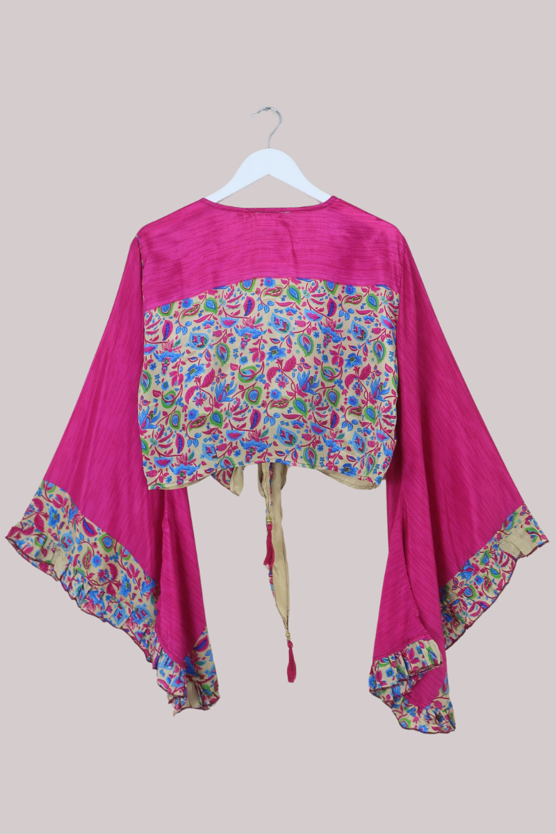 Venus Recycled Sari Wrap Top in Wildflower Pink - Size L