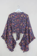 Venus Folklore Floral Wrap Top in Willow Purple