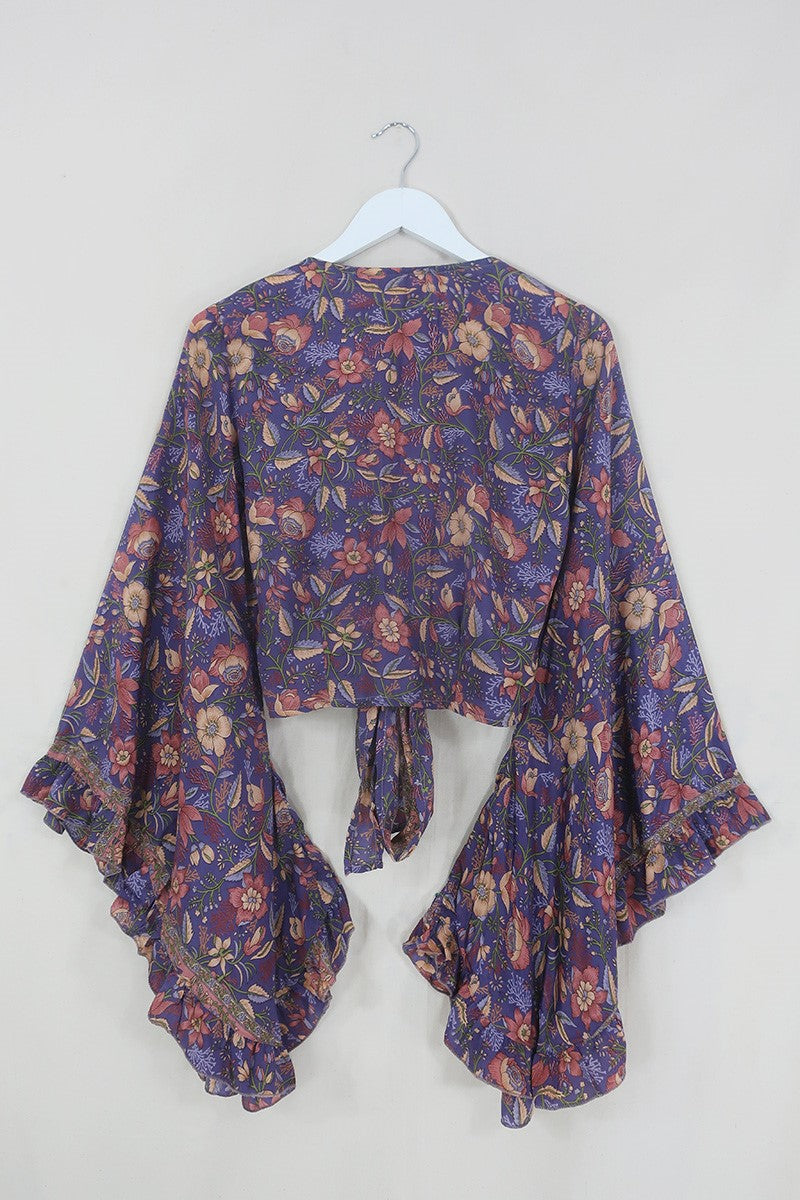 Venus Folklore Floral Wrap Top in Willow Purple