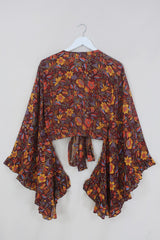 Venus Folklore Floral Wrap Top in Mahogany Brown