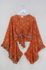 Venus Folklore Floral Wrap Top in Maple Orange