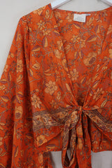 Venus Folklore Floral Wrap Top in Maple Orange
