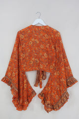 Venus Folklore Floral Wrap Top in Maple Orange