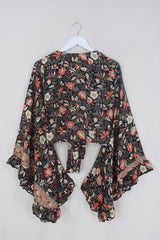 Venus Folklore Floral Wrap Top in Hemlock Black