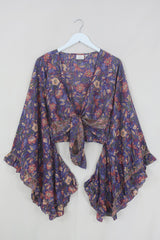 Venus Folklore Floral Wrap Top in Willow Purple