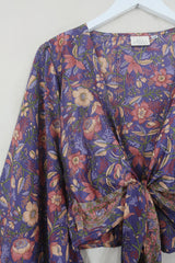 Venus Folklore Floral Wrap Top in Willow Purple
