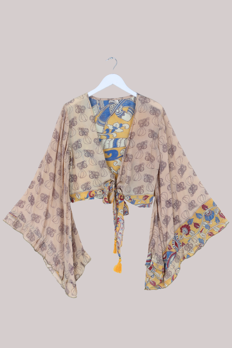 Venus Vintage Cotton Wrap Top in Sand Sitars - Size S/M