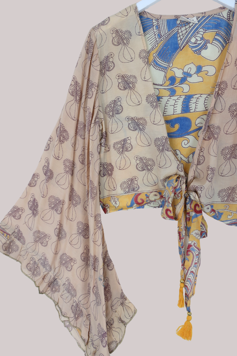 Venus Vintage Cotton Wrap Top in Sand Sitars - Size S/M