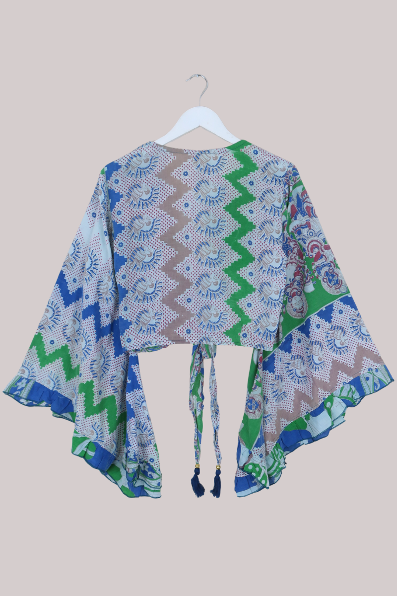 Venus Vintage Cotton Wrap Top in Waterlily Peacocks - Size M/L
