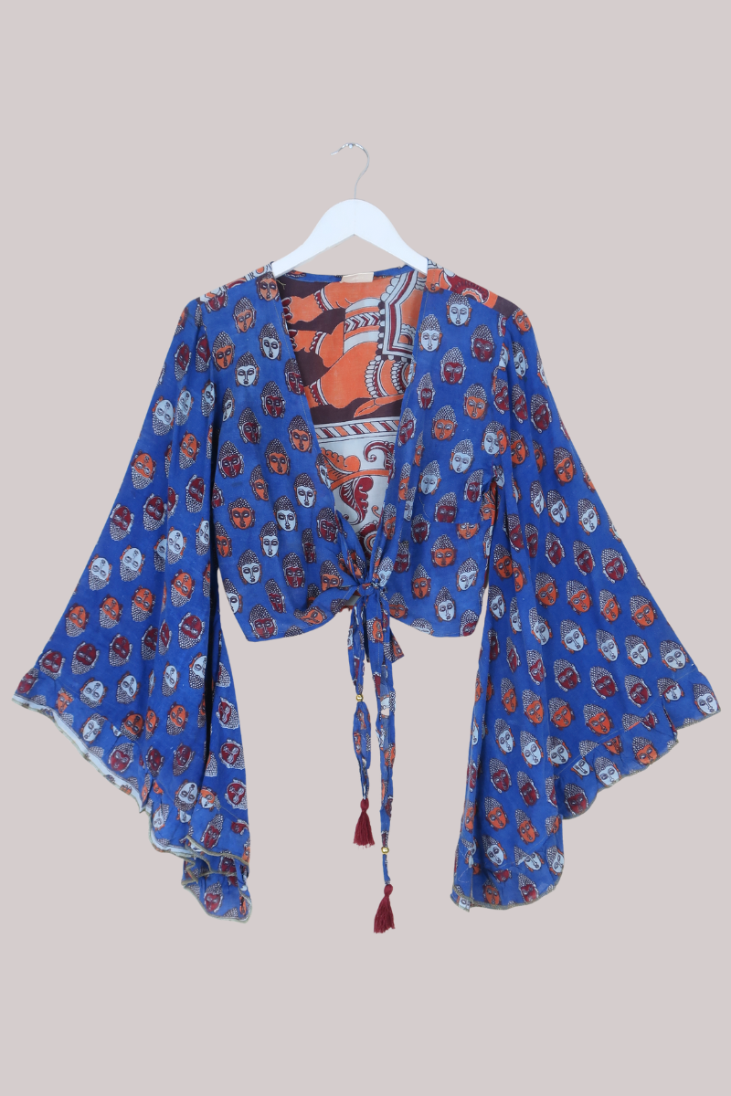 Venus Vintage Cotton Wrap Top in Sunset Sky Elephants - Size S/M