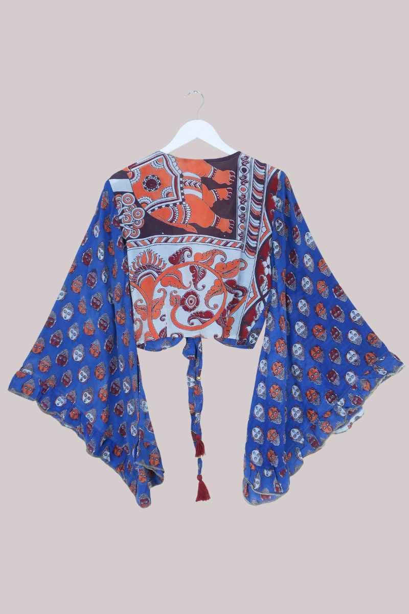 Venus Vintage Cotton Wrap Top in Sunset Sky Elephants - Size S/M