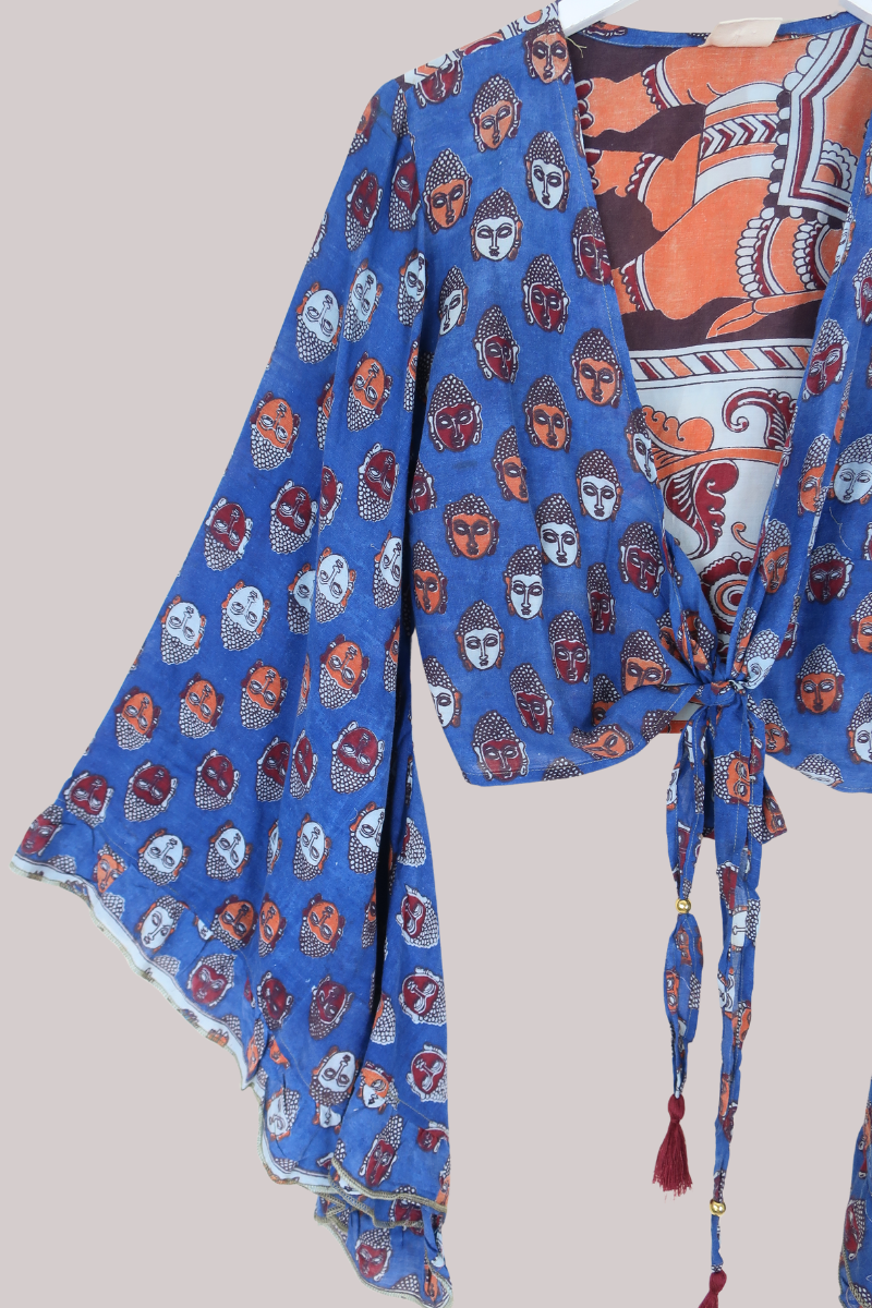 Venus Vintage Cotton Wrap Top in Sunset Sky Elephants - Size S/M