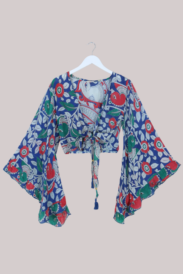 Venus Vintage Cotton Wrap Top in Peacock Vines - Size M/L