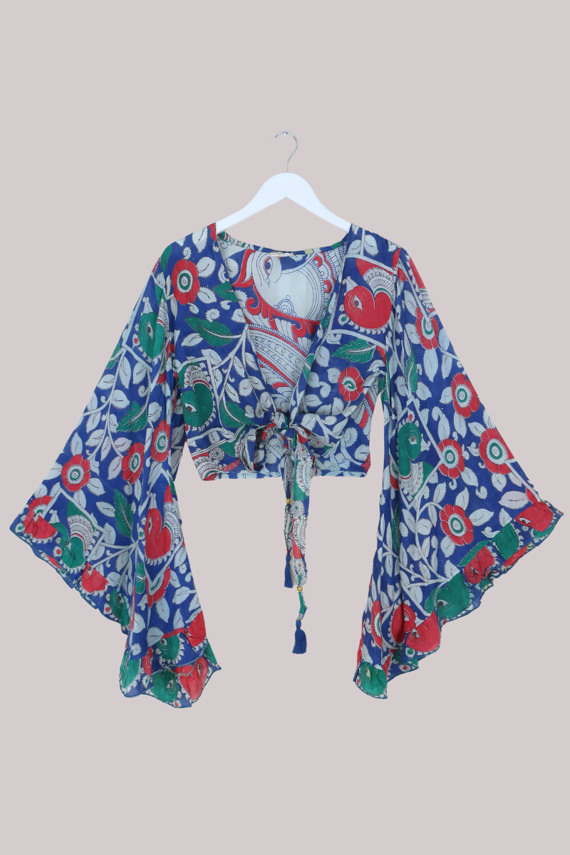 Venus Vintage Cotton Wrap Top in Peacock Vines - Size M/L