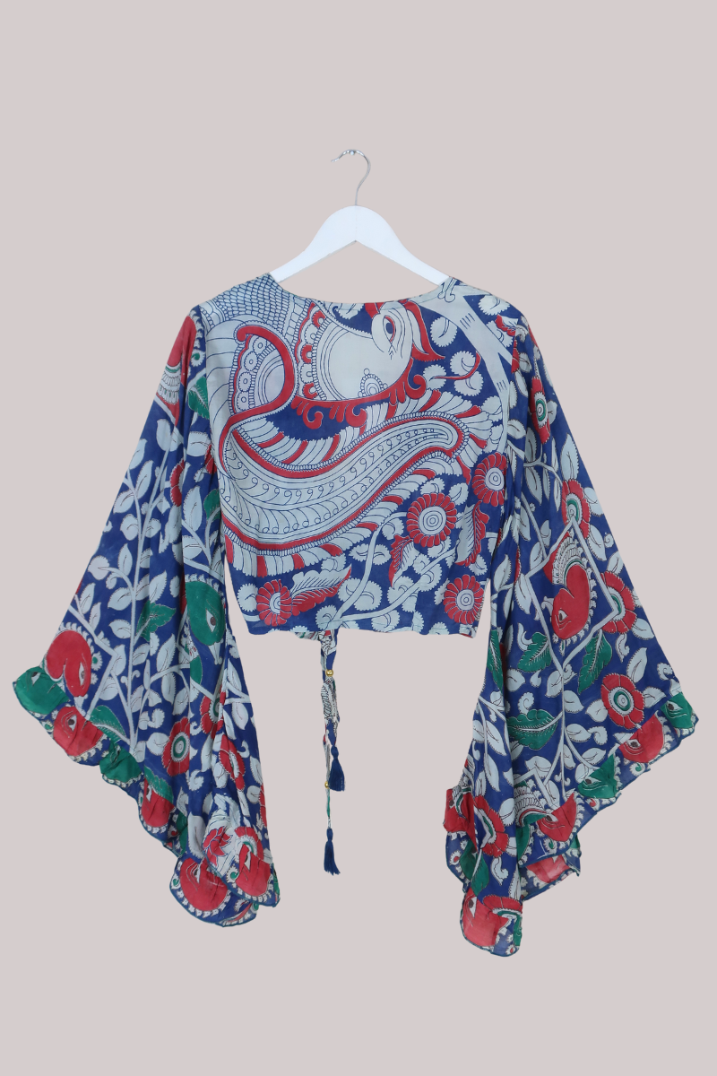 Venus Vintage Cotton Wrap Top in Peacock Vines - Size M/L