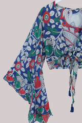 Venus Vintage Cotton Wrap Top in Peacock Vines - Size M/L