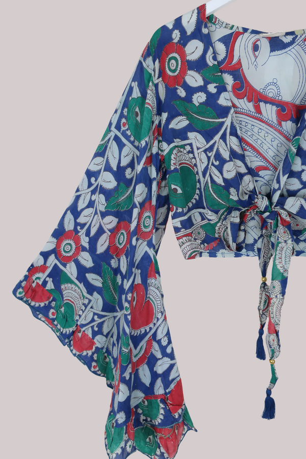 Venus Vintage Cotton Wrap Top in Peacock Vines - Size M/L