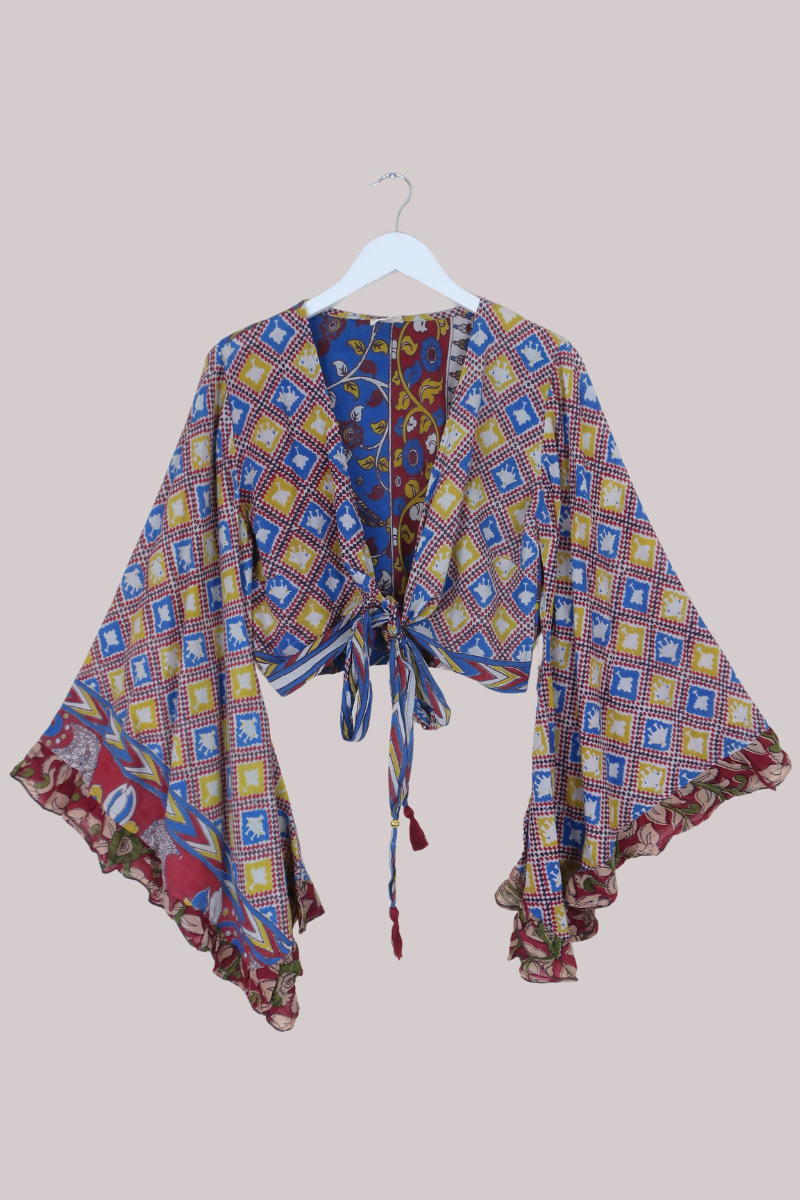 Venus Vintage Cotton Wrap Top in Abstract Carnival Florals - Size S/M