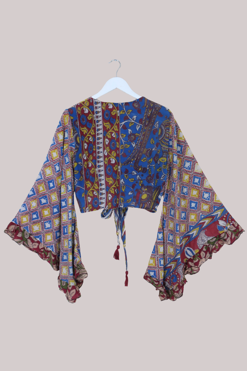 Venus Vintage Cotton Wrap Top in Abstract Carnival Florals - Size S/M