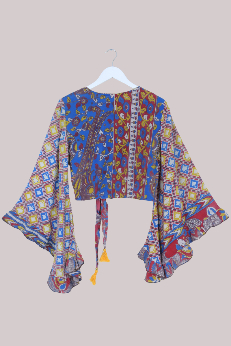 Venus Vintage Cotton Wrap Top in Abstract Carnival Florals - Size S/M