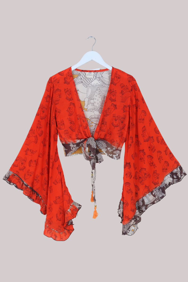 Venus Vintage Cotton Wrap Top in Henna Hands - Size S/M