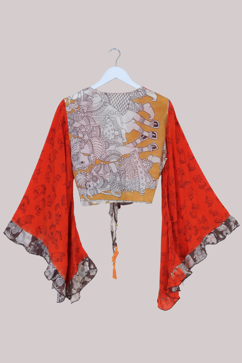 Venus Vintage Cotton Wrap Top in Henna Hands - Size S/M