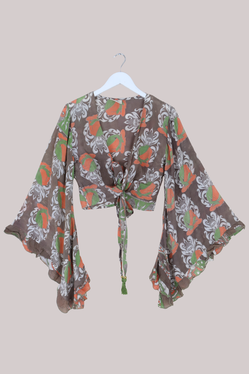 Venus Vintage Cotton Wrap Top in Earth Tones Meditation - Size S/M