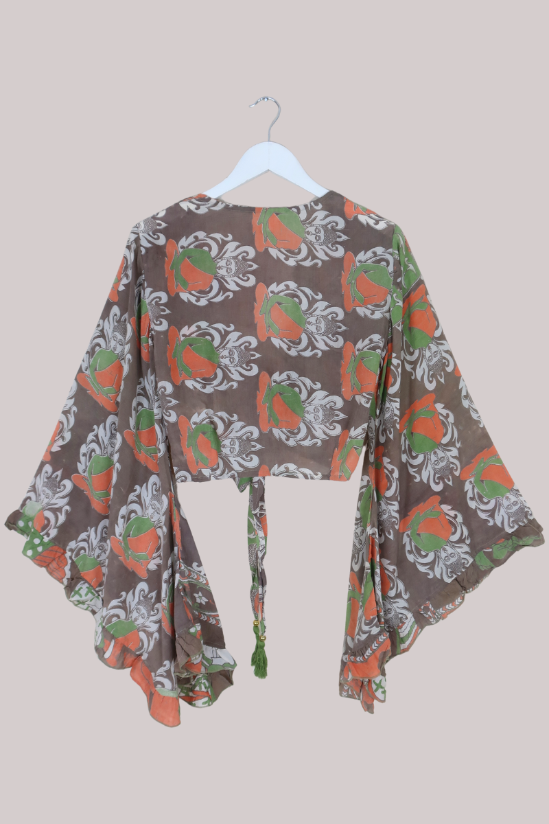Venus Vintage Cotton Wrap Top in Earth Tones Meditation - Size S/M