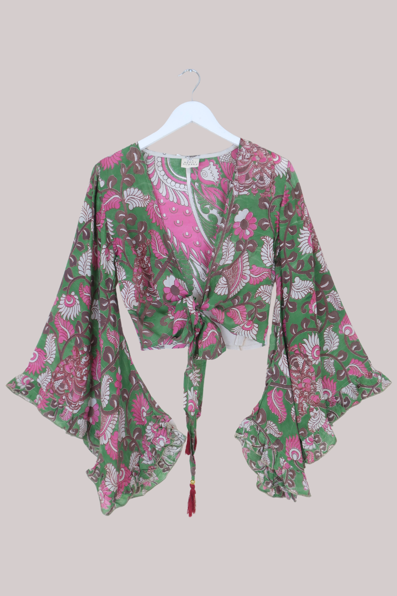 Venus Vintage Cotton Wrap Top in Abstract Flower Garden - Size XS