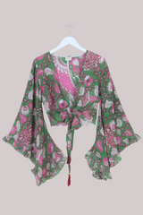 Venus Vintage Cotton Wrap Top in Abstract Flower Garden - Size XS