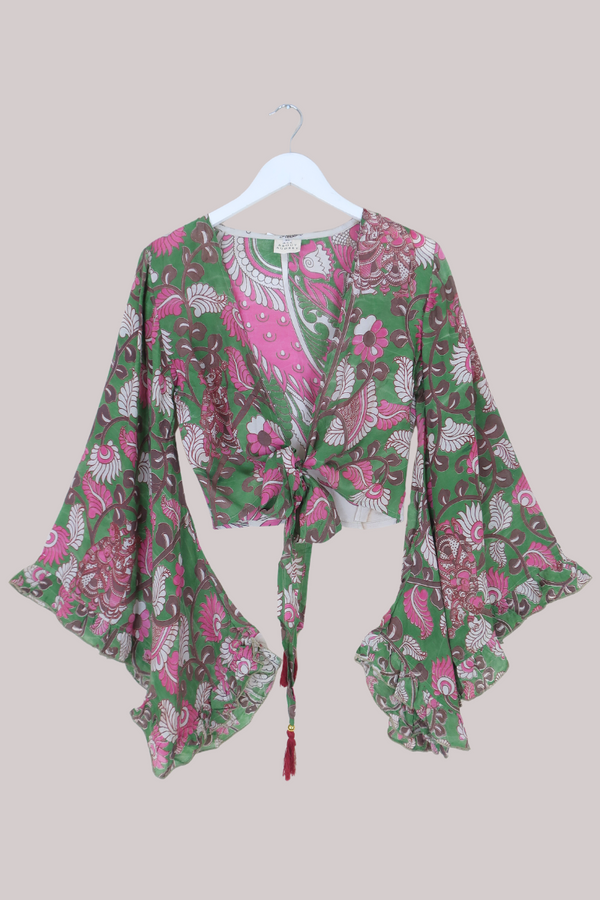 Venus Vintage Cotton Wrap Top in Abstract Flower Garden - Size XS