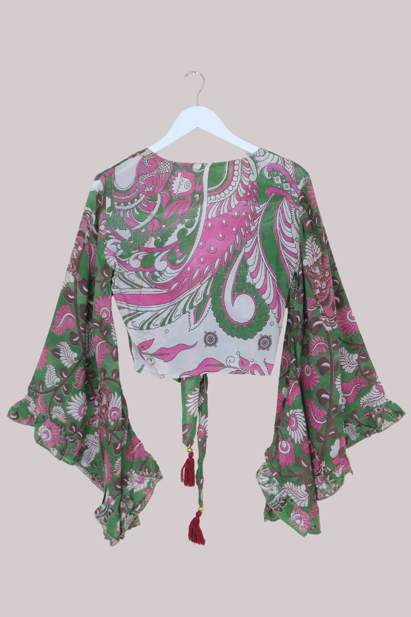 Venus Vintage Cotton Wrap Top in Abstract Flower Garden - Size XS