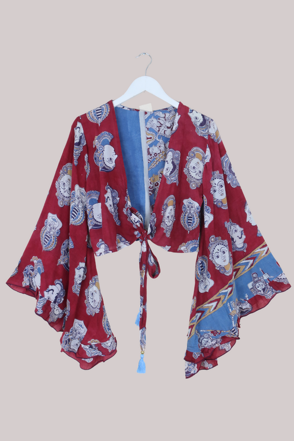 Venus Vintage Cotton Wrap Top in Maroon Opulent Figures - Size M/L