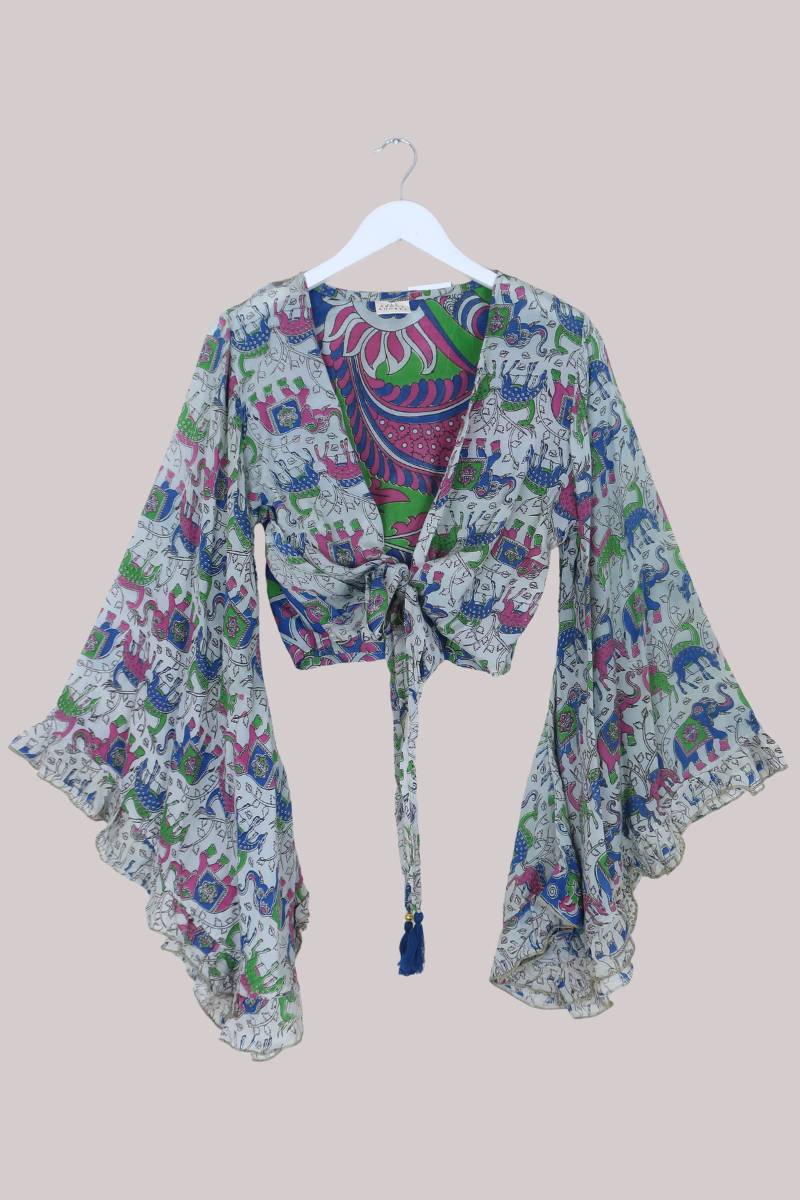 Venus Vintage Cotton Wrap Top in Paintbox Wildlife - Size M/L