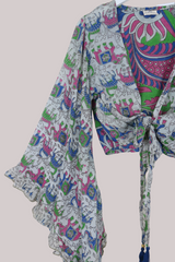 Venus Vintage Cotton Wrap Top in Paintbox Wildlife - Size M/L