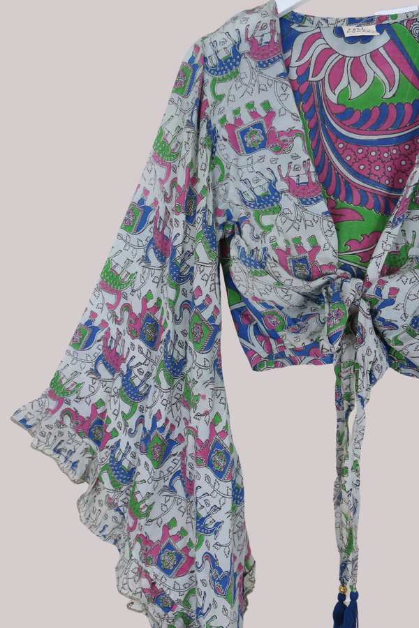Venus Vintage Cotton Wrap Top in Paintbox Wildlife - Size M/L