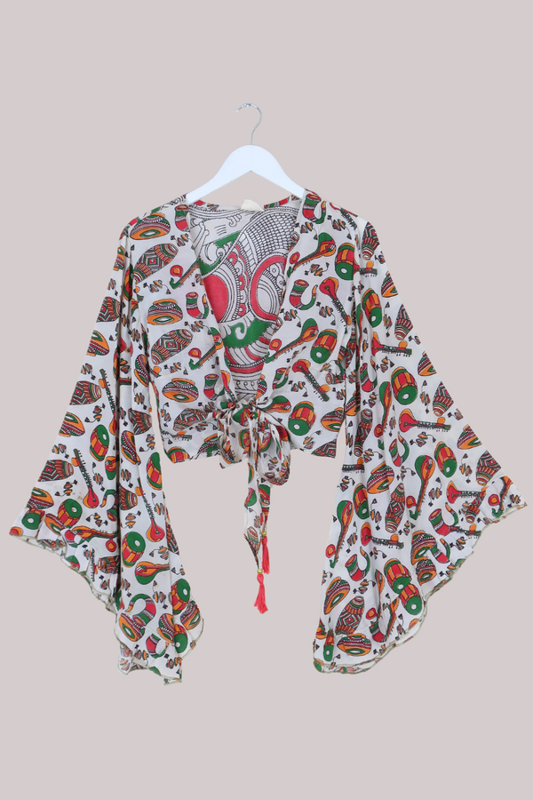 Venus Vintage Cotton Wrap Top in Festival Band - Size S/M