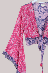 Venus Vintage Cotton Wrap Top in Hot Pink Gazelles - Size M/L