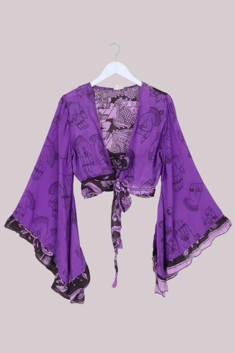 Venus Vintage Cotton Wrap Top in Royal Purple Henna - Size M/L