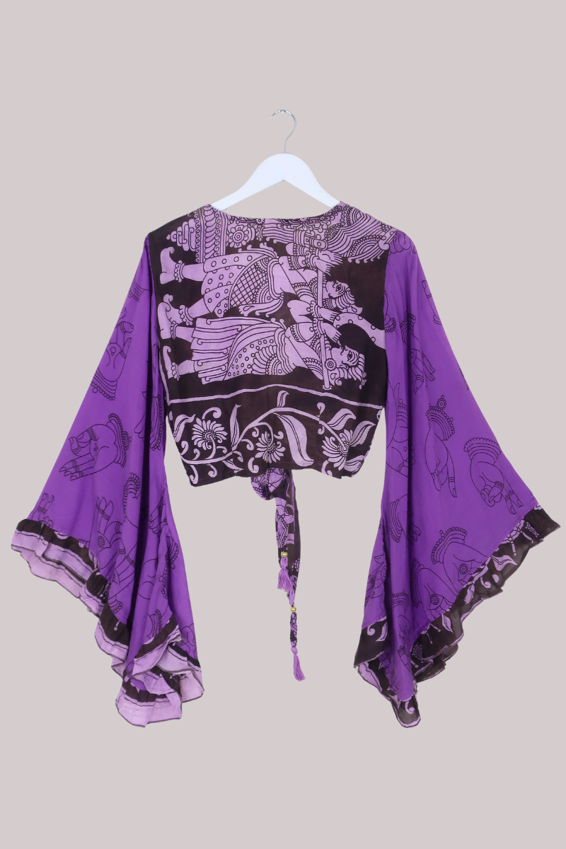 Venus Vintage Cotton Wrap Top in Royal Purple Henna - Size M/L