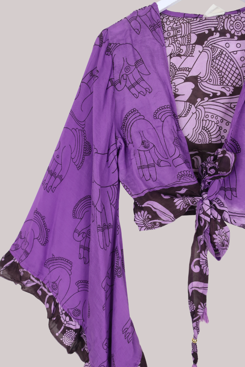 Venus Vintage Cotton Wrap Top in Royal Purple Henna - Size M/L