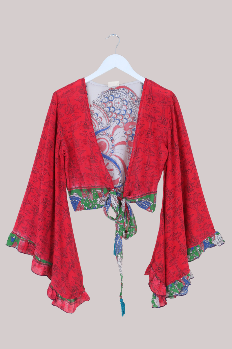 Venus Vintage Cotton Wrap Top in Ponchita Red - Size XS