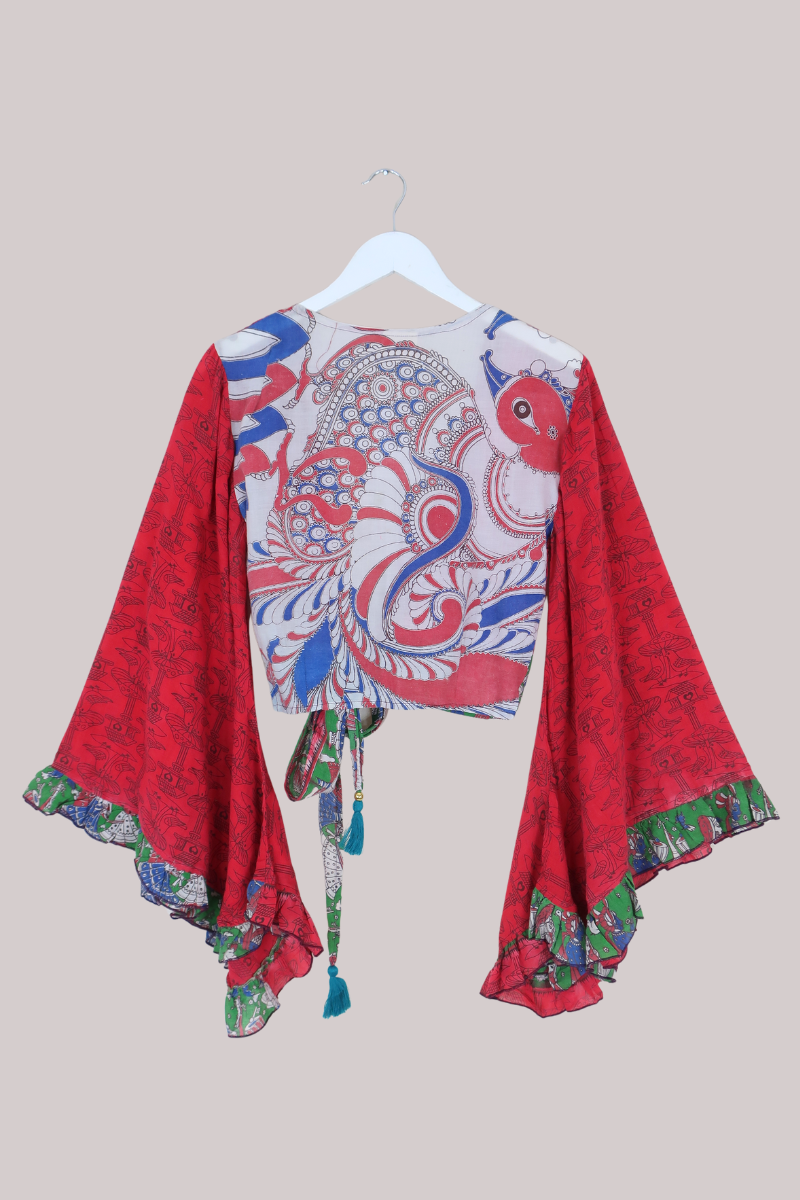 Venus Vintage Cotton Wrap Top in Ponchita Red - Size XS