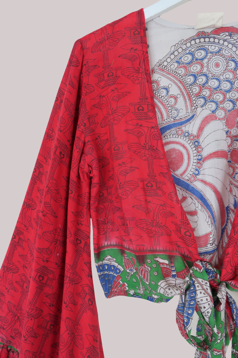 Venus Vintage Cotton Wrap Top in Ponchita Red - Size XS